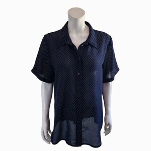 Marie-Lou navy blue/white polka dot short sleeve buttons blouse
